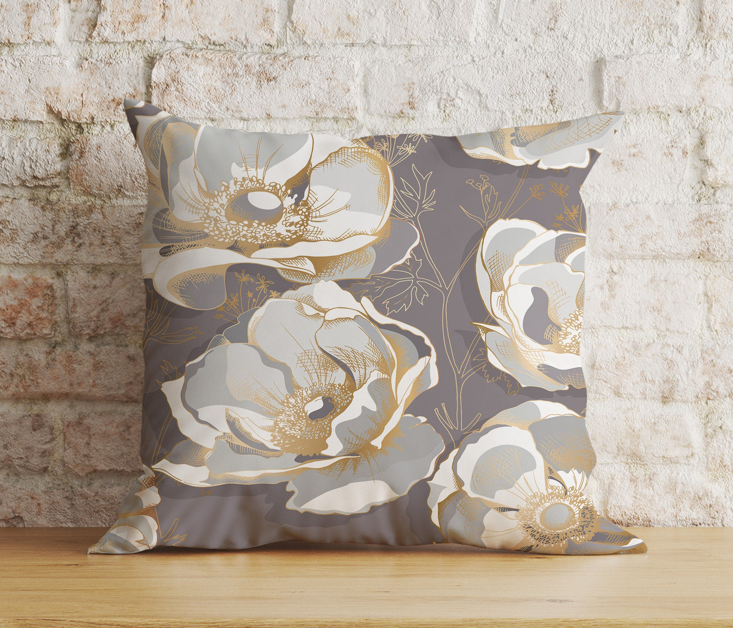 Gray Floral Living Room Flower Decoration Cushion Cover