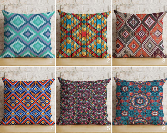 Kilim Design Aztec Print Brick Colored Cushion Cover