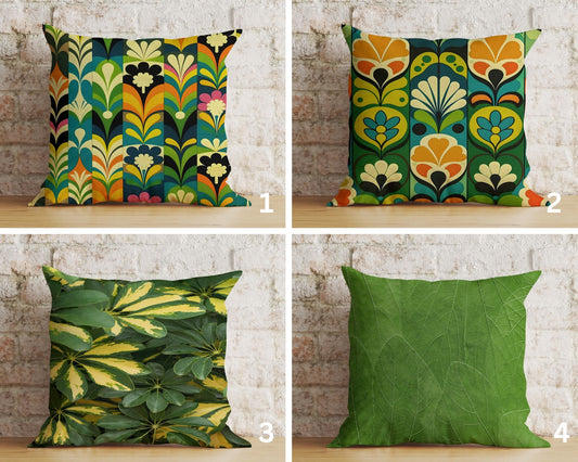 Botanical Floral Cushion Cover Green Tropical Pillow Cover