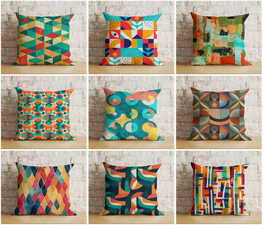 Retro-Inspired Abstract Geometric Vibrant Cushion Covers