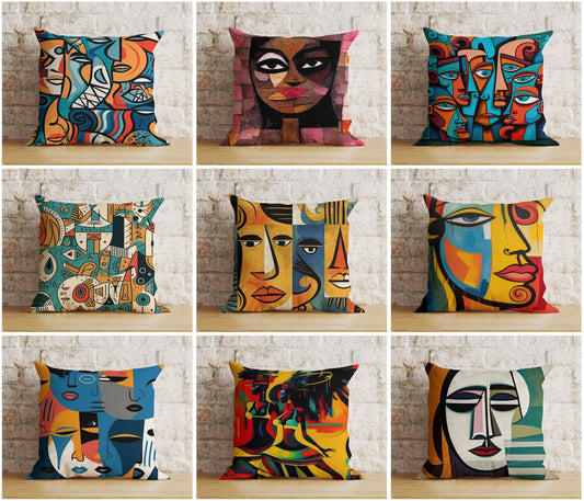 Abstract Face Cushion Cover Colourful Portrait Euro Pillow Cover