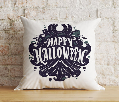 Halloween Carved Orange Pumpkin Spider Web Skull Cushion Cover