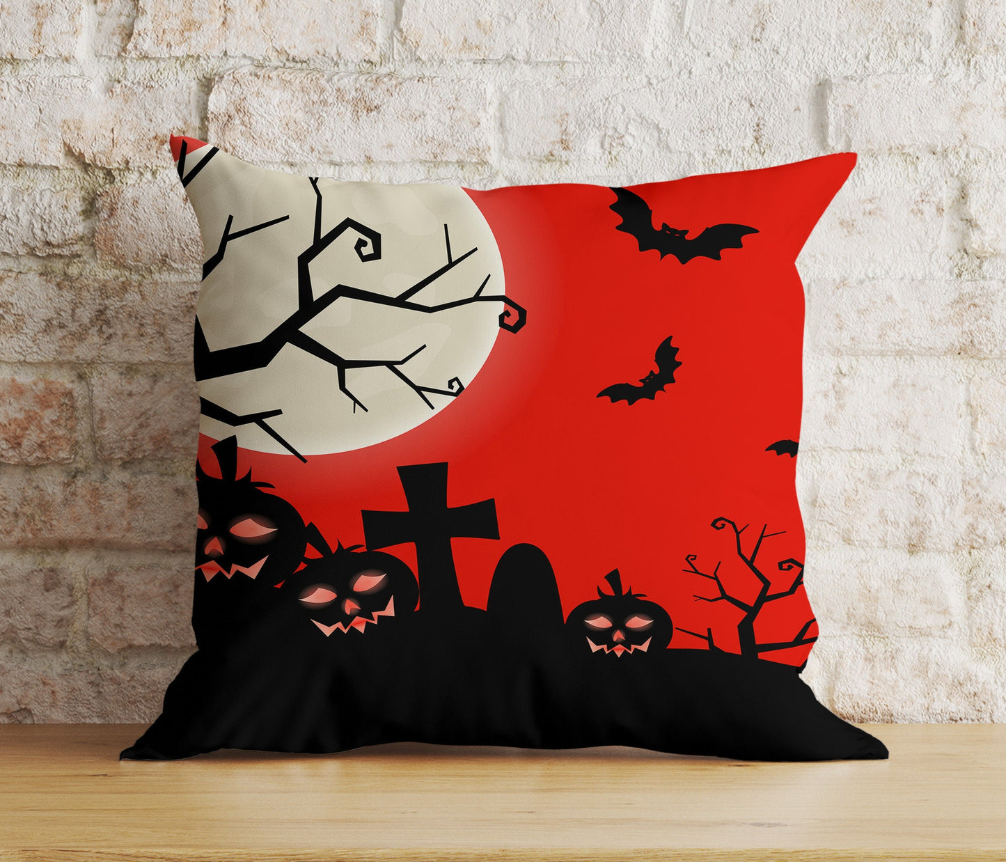 Halloween Castle Carved Pumpkin Trick or Treat Red Cushion Cover