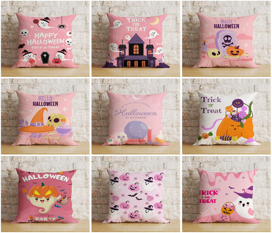 Pumpkin Trick or Treat Pink Magic Happy Halloween Cushion Cover