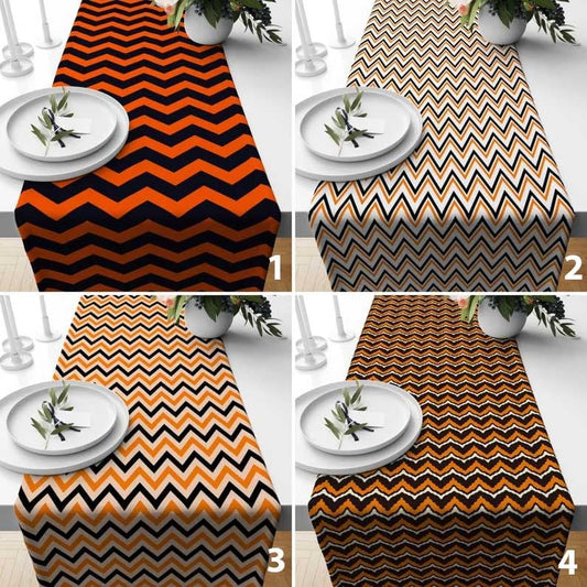 Black and Orange Halloween Runner Chevron Table Runner Zigzag Pattern Tablecloth