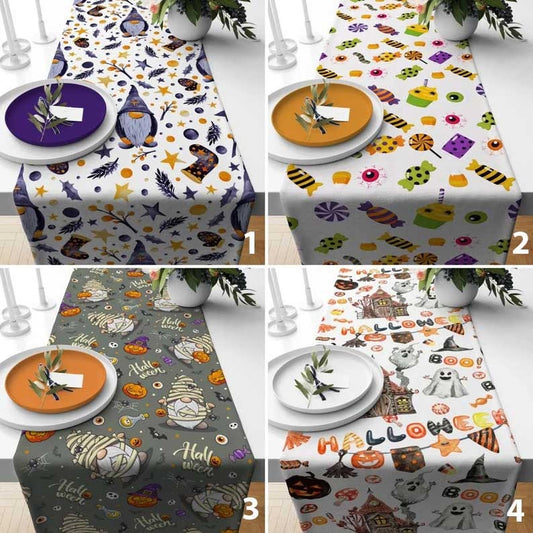 Happy Halloween Colourful Cute Party Table Runner or Tablecloth