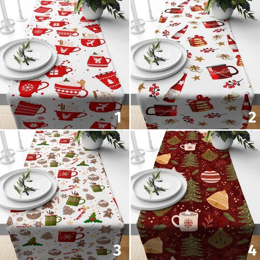 Christmas Drink Gingerbread Cookie Pattern Red Table Runner