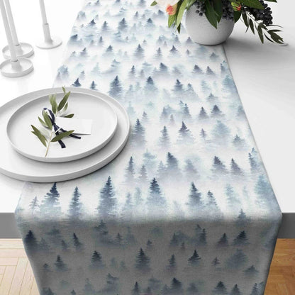 Christmas Blue Pine Forest Noel Home Decor Table Runner