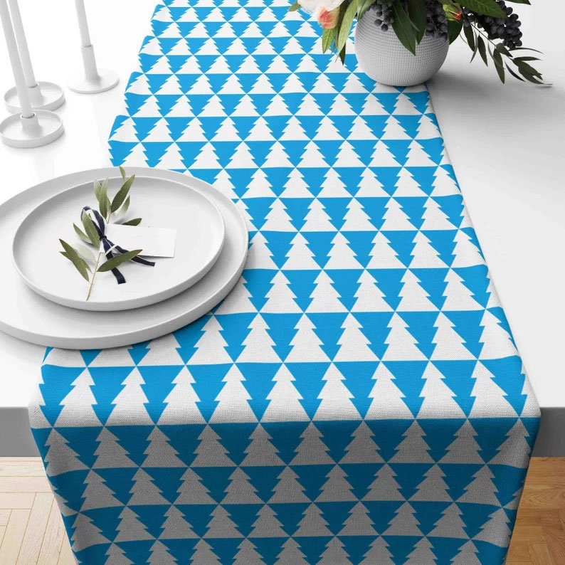 Christmas Blue Pine Forest Noel Home Decor Table Runner