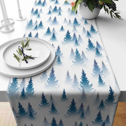 Christmas Blue Pine Forest Noel Home Decor Table Runner