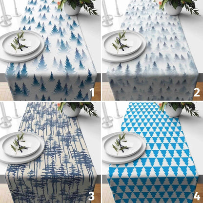 Christmas Blue Pine Forest Noel Home Decor Table Runner