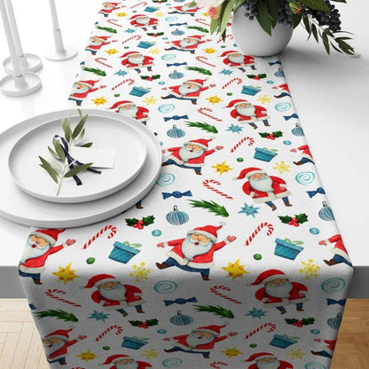 Santa Red Snowflake Xmas Print Decors Table Runner