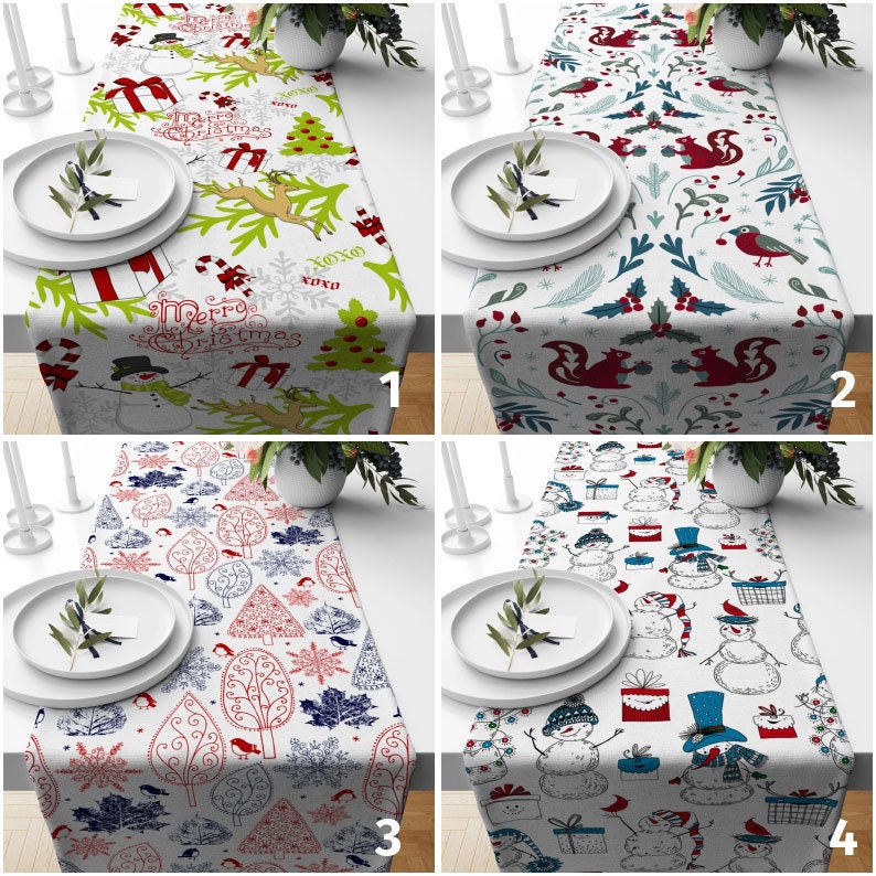 Snowman Christmas Animals Xmas Kitchen Table Runner