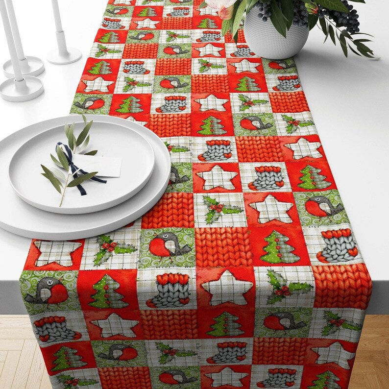 Joyful Christmas Red New Years Kitchen Table Runner