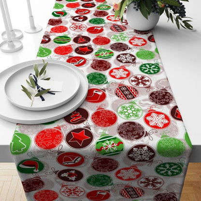 Christmas Ornaments Red Green Winter Table Runner