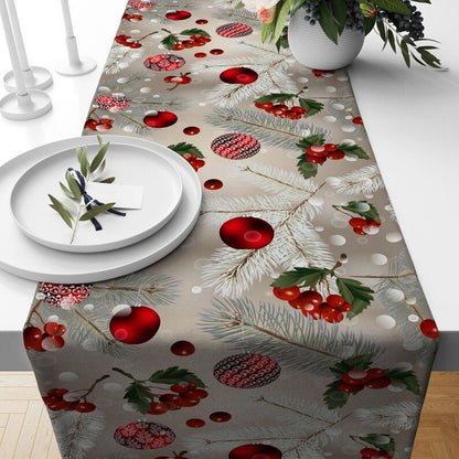 Christmas Ornaments Red Green Winter Table Runner