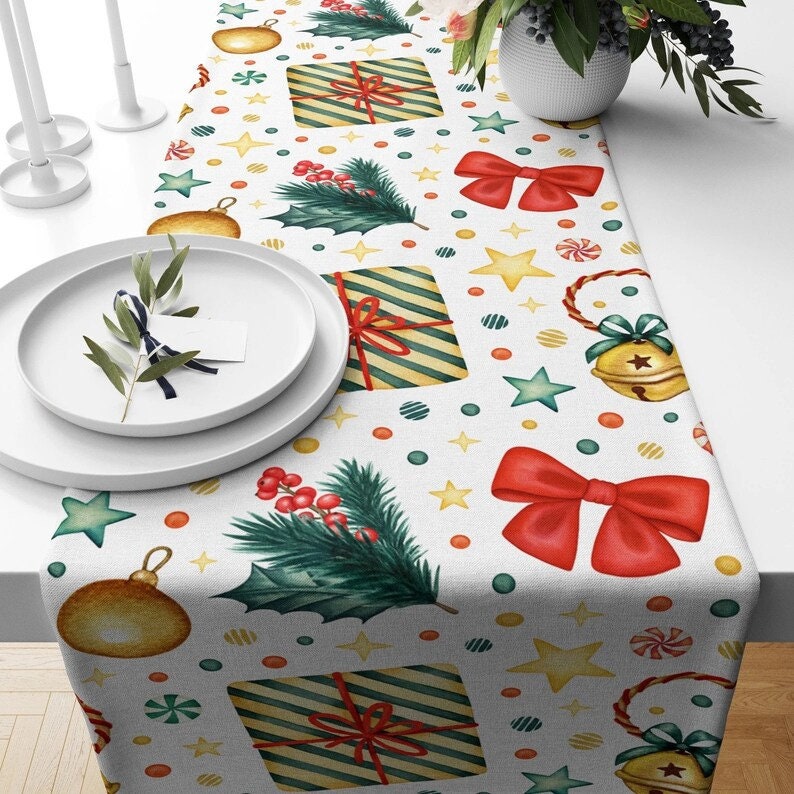 Xmas Gift Box Red Green and Blue Xmas Decor Table Runner