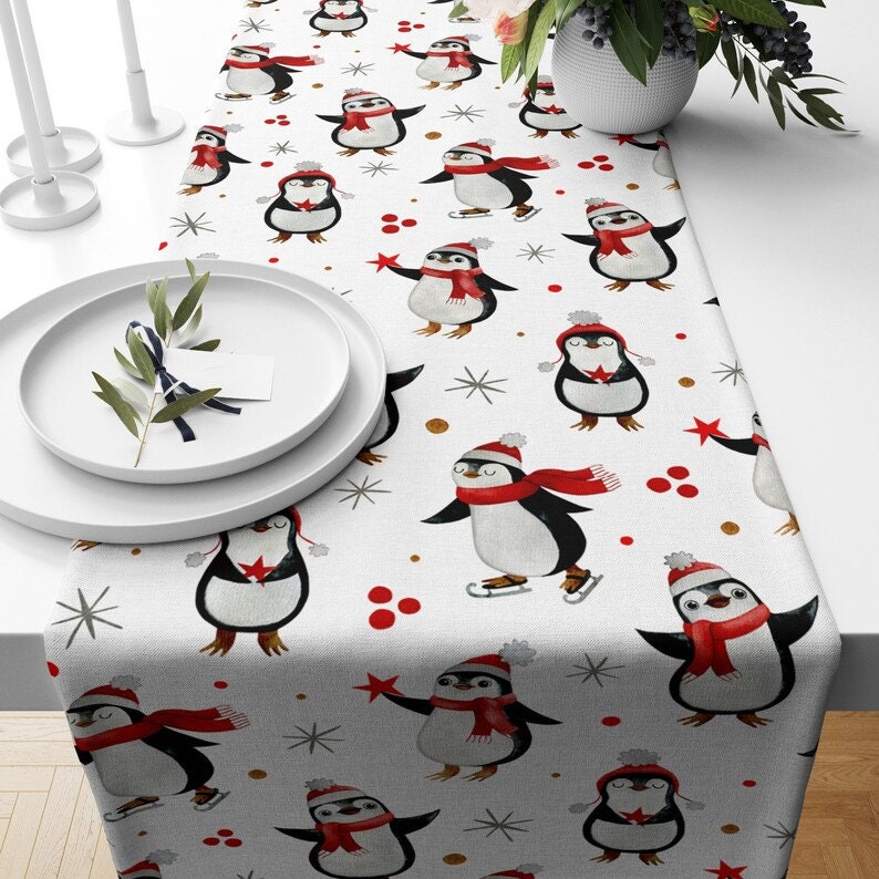 Cardinal Bird Penguin Winter Pine Tree Table Runners