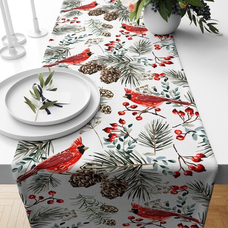 Cardinal Bird Penguin Winter Pine Tree Table Runners