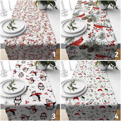 Cardinal Bird Penguin Winter Pine Tree Table Runners