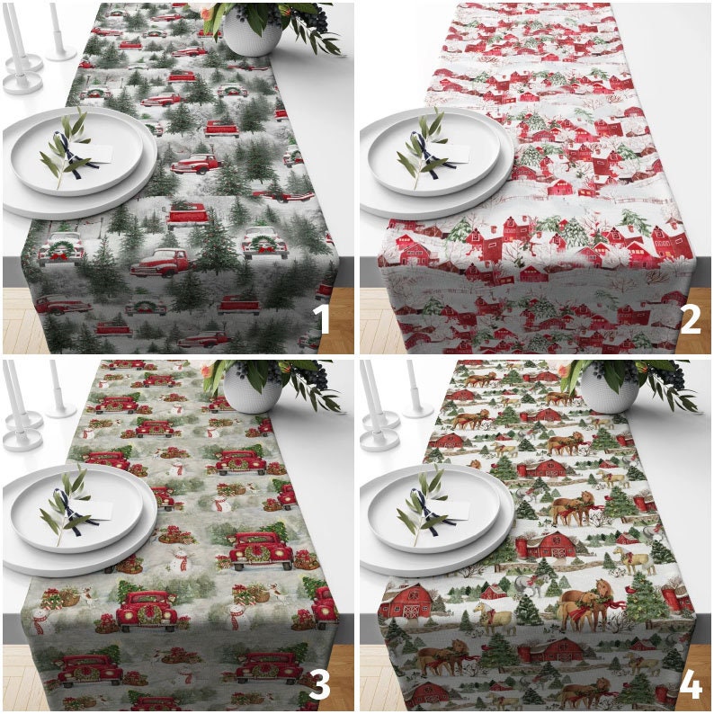 Red House Print Snowy Pattern Xmas Decoration Table Runner