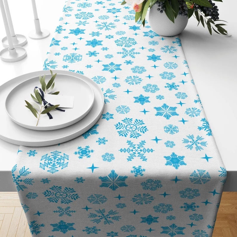 Blue Snowflakes Pattern Christmas Decor Table Runner