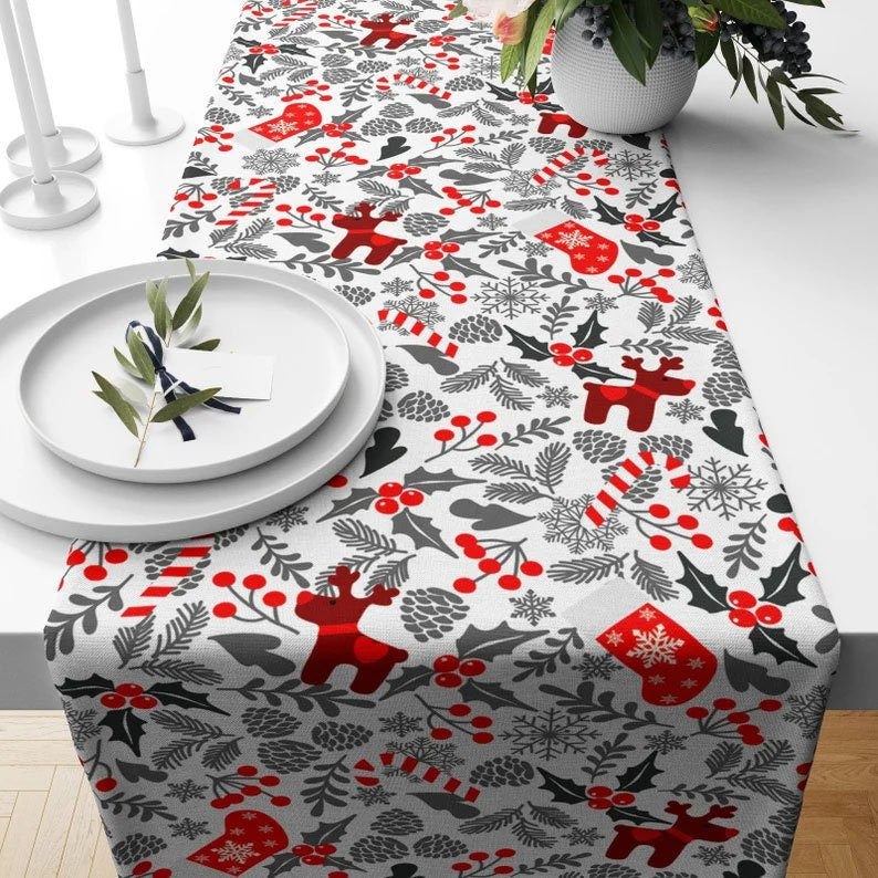 Xmas Winter Deer Holiday Home Decor Table Runner