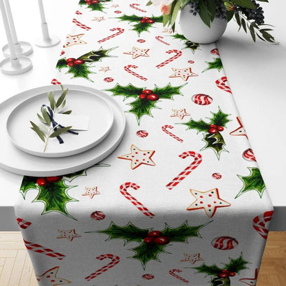 Candy Cane Red Xmas Winter Decoration Table Runner