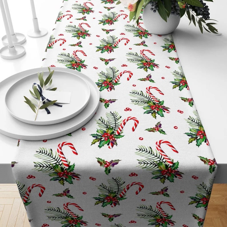 Candy Cane Red Xmas Winter Decoration Table Runner