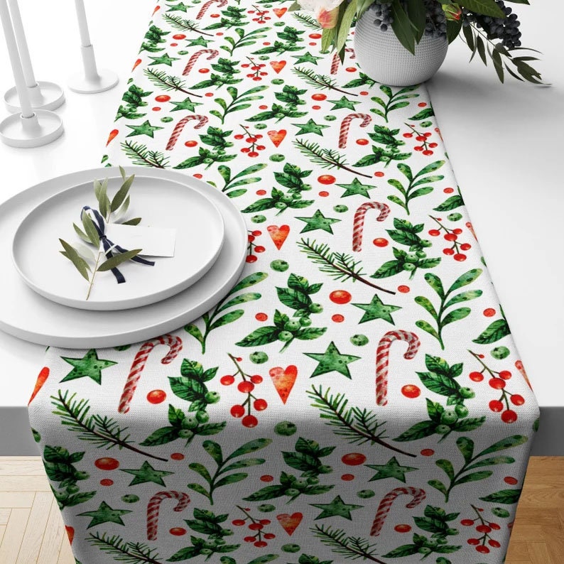 Candy Cane Red Xmas Winter Decoration Table Runner