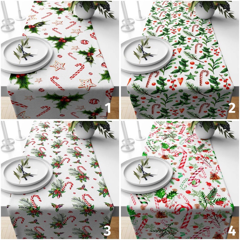 Candy Cane Red Xmas Winter Decoration Table Runner