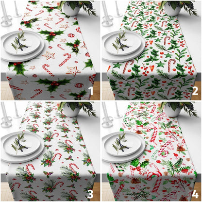 Candy Cane Red Xmas Winter Decoration Table Runner