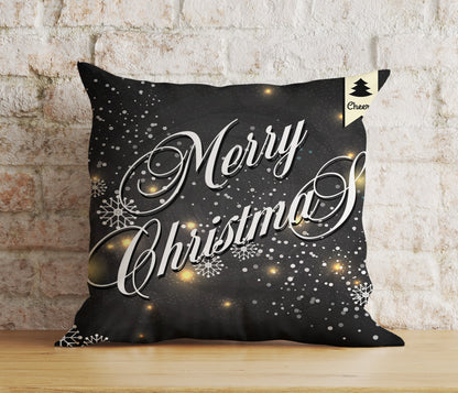 Merry Christmas White Gold Xmas Snowflake Cushion Cover