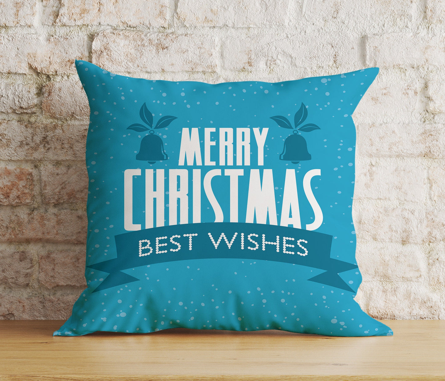 Blue or Turquoise Merry Christmas Star Print Cushion