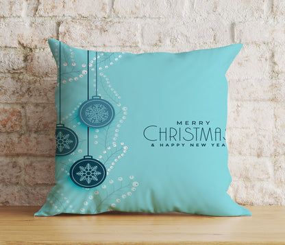 Blue or Turquoise Merry Christmas Star Print Cushion