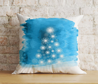 Blue or Turquoise Merry Christmas Star Print Cushion