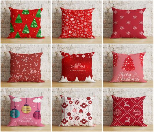 Merry Christmas Red Xmas Tree Snowflake Cushion Cover