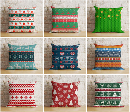 Nordic Xmas Red and Green Knitted Patterns Cushion Cover