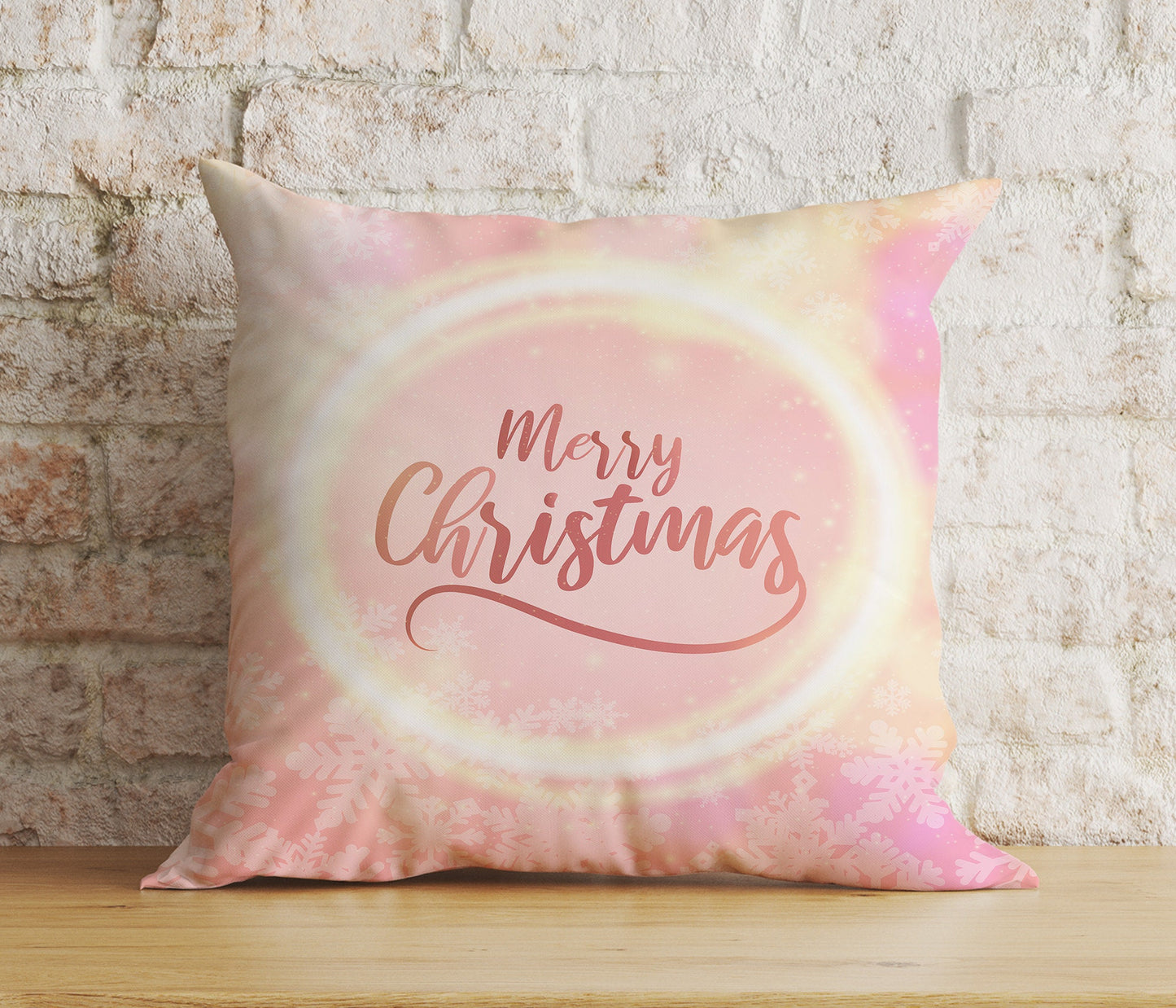 Pastel Merry Christmas Decor Soft Pink Cushion Cover