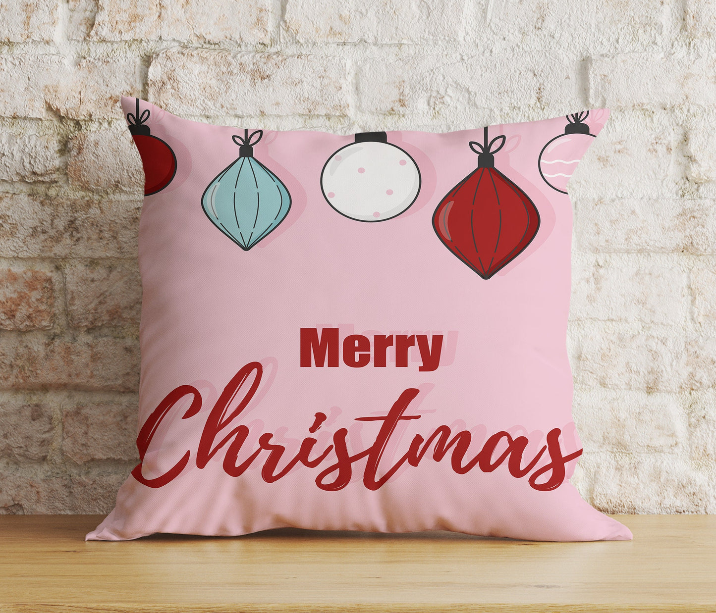 Pastel Merry Christmas Decor Soft Pink Cushion Cover