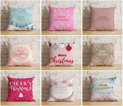 Pastel Merry Christmas Decor Soft Pink Cushion Cover