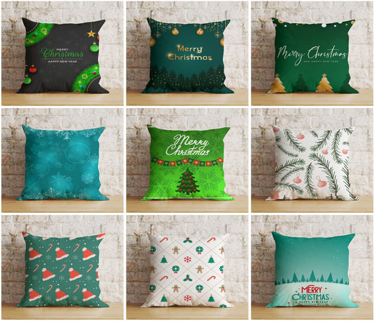 Vibrant Festive Christmas Green White Winter Cushion Cover