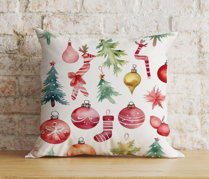 Ornament Xmas Tree Christmas Colorful Festive Cushion Cover