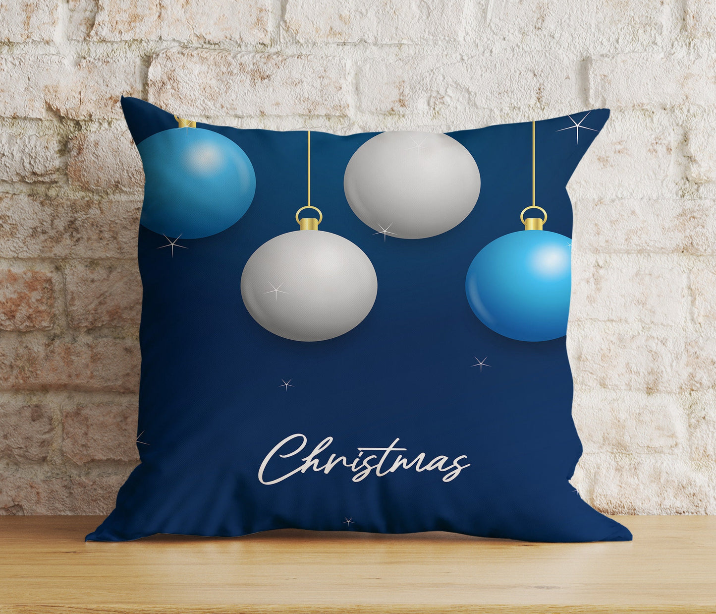 Blue Christmas Festive Ornament Pine Tree Print Cushions Covers