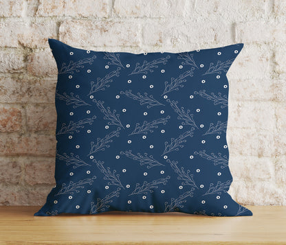 Blue Christmas Festive Ornament Pine Tree Print Cushions Covers