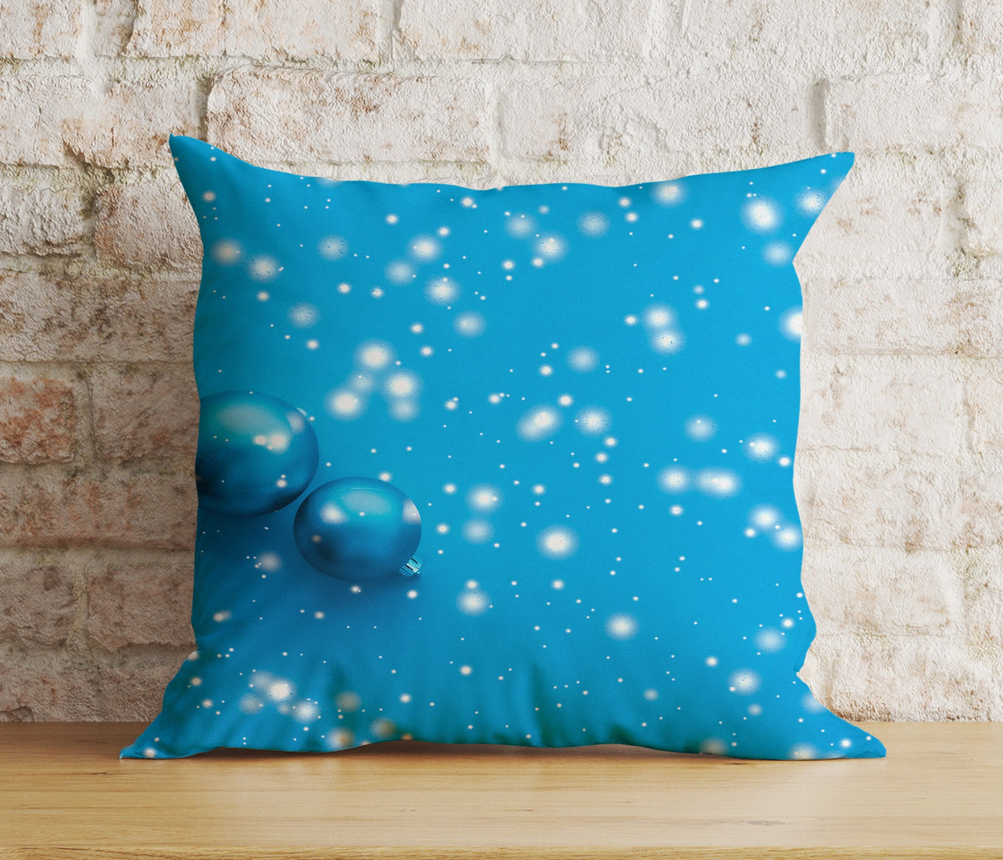 Blue Christmas Festive Ornament Pine Tree Print Cushions Covers