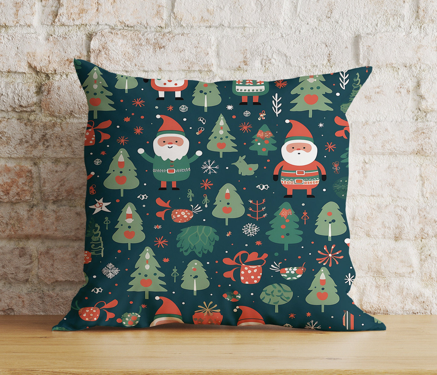 Blue Christmas Festive Ornament Pine Tree Print Cushions Covers