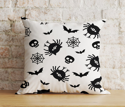 Halloween Carved Orange Pumpkin Spider Web Skull Cushion Cover