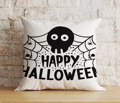 Halloween Carved Orange Pumpkin Spider Web Skull Cushion Cover