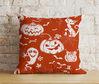 Halloween Castle Carved Pumpkin Trick or Treat Red Cushion Cover